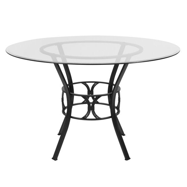 Round Dining Table, Black Metal, Round Glss, 48