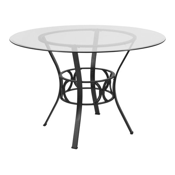 Round Dining Table, Black Metal, Round Glss, 45
