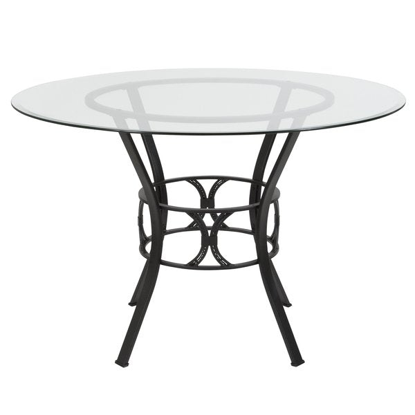Round Dining Table, Black Metal, Round Glss, 45