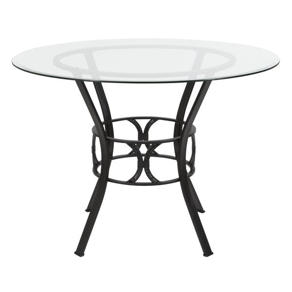 Round Dining Table, Black Metal, Round Glss, 42