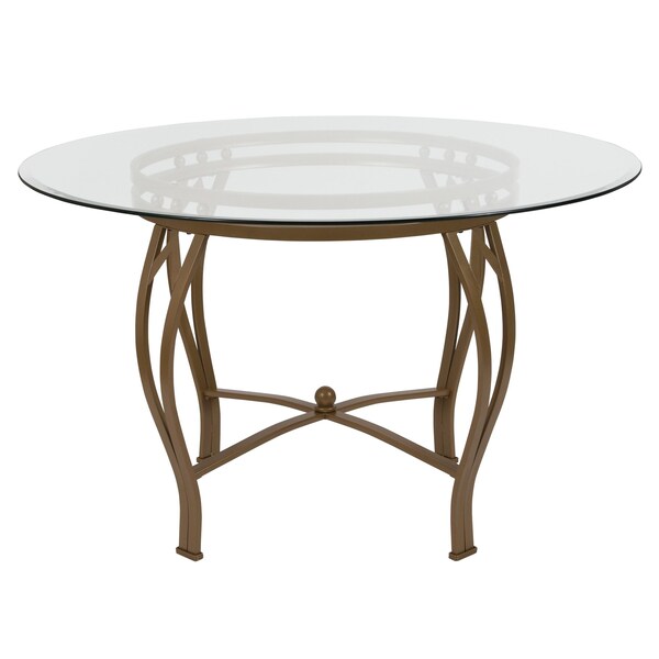 Round Dining Table, Matte Gld Mtl, Rnd Glss, 48