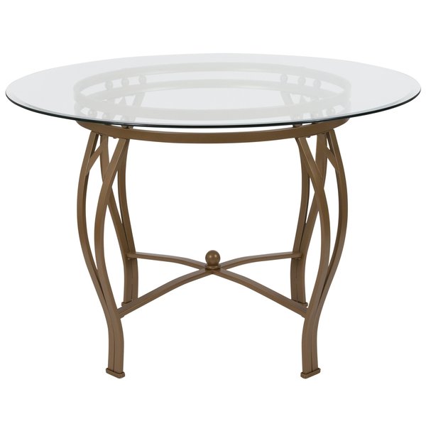 Round Dining Table, Matte Gld Mtl, Rnd Glss, 45