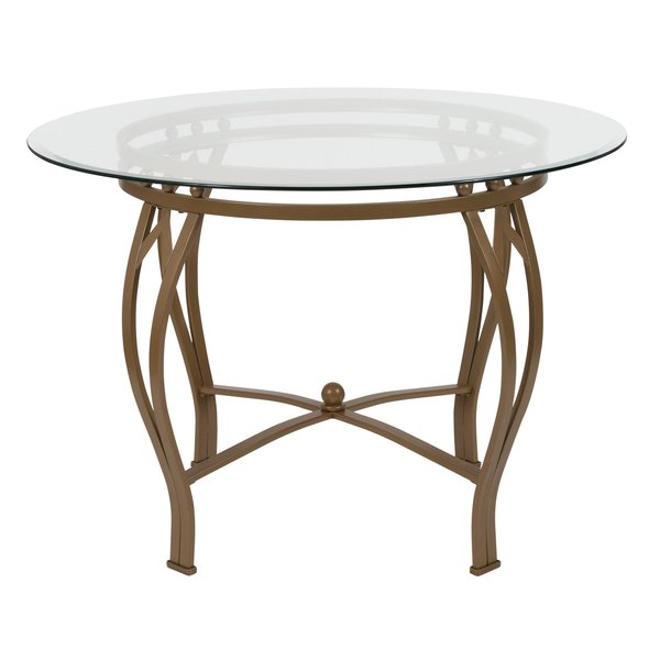 Round Dining Table, Matte Gld Mtl, Rnd Glss, 42