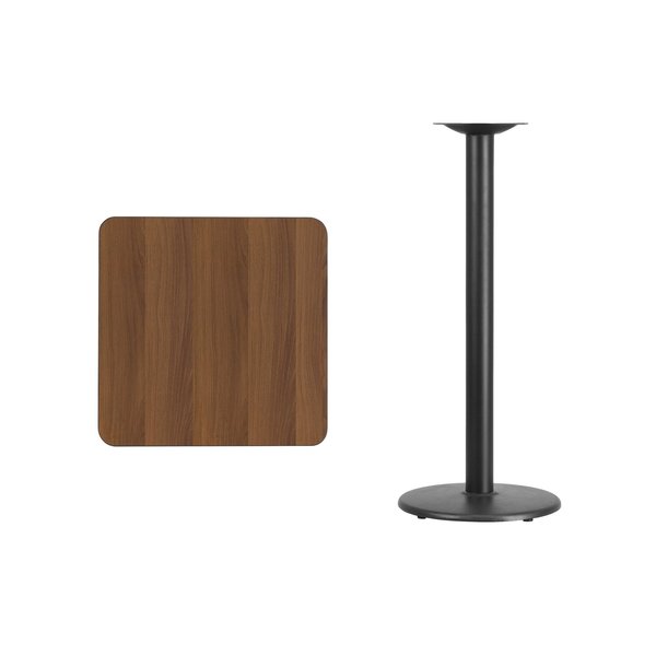 Square Walnut Table Top, Square w/Rnd Base, 24