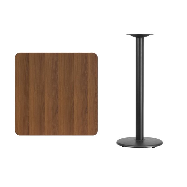 Square Walnut Table Top, Square w/Round Base, 30