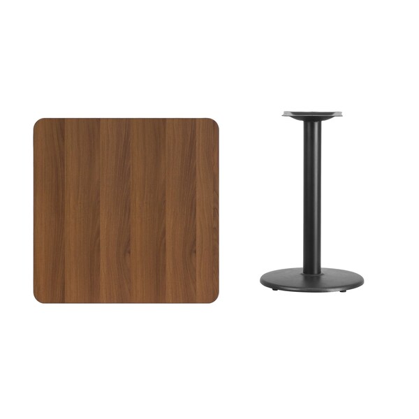 Square Walnut Table Top, Square w/Round Base, 30