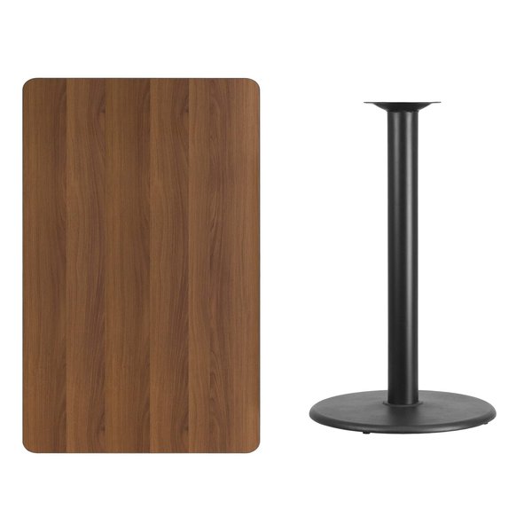 Rectangle Walnut Table, Rctngl w/Round Base, 30