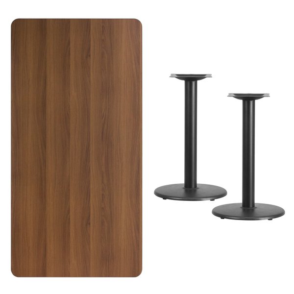 Rectangle Walnut Table, Rctngl w/Round Base, 30