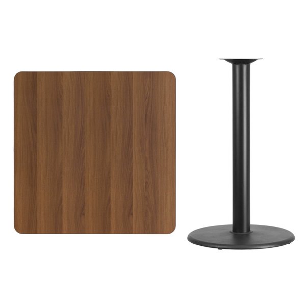 Square Walnut Table Top, Square w/Round Base, 36