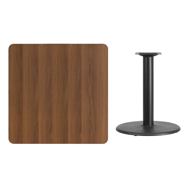 Square Walnut Table Top, Square w/Round Base, 36