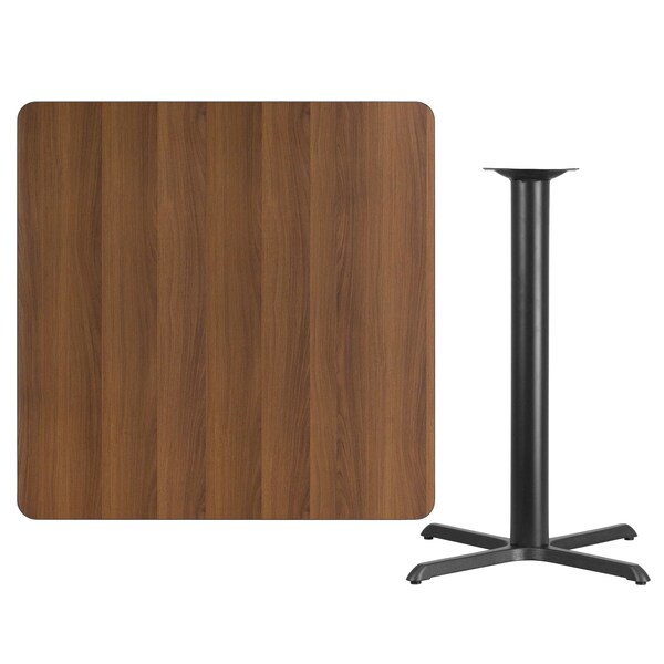 Square Walnut Lam Table, Square w/X-Base, 42