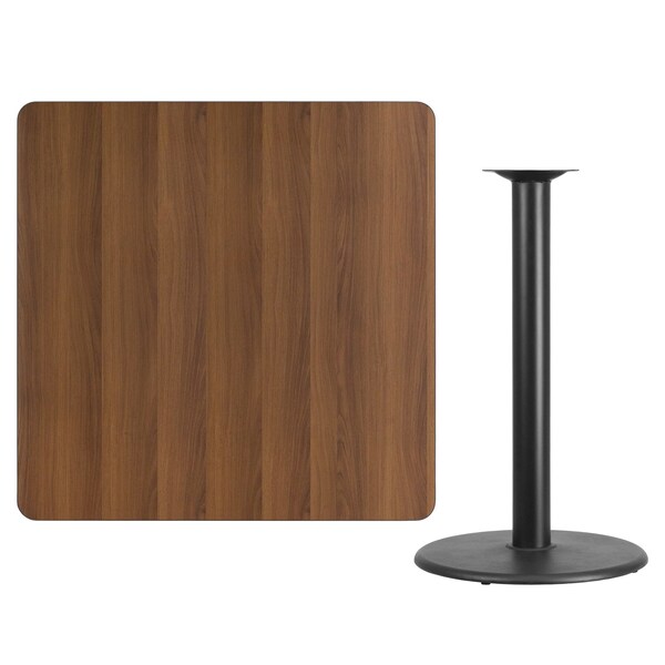 Square Walnut Table Top, Square w/Round Base, 42