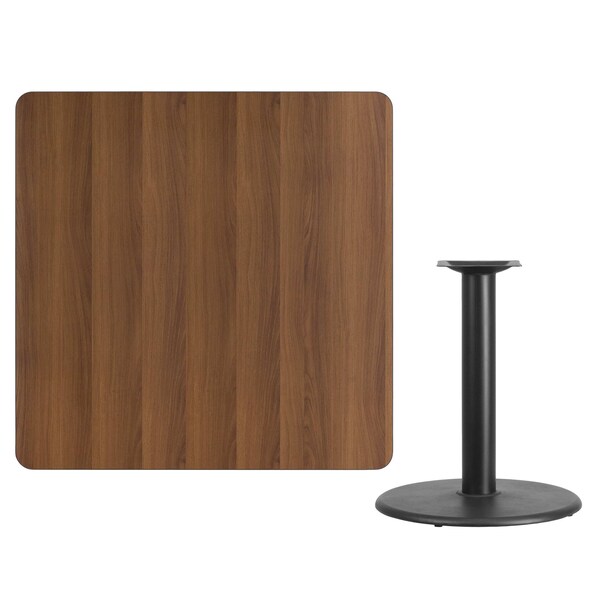 Square Walnut Table Top, Square w/Round Base, 42