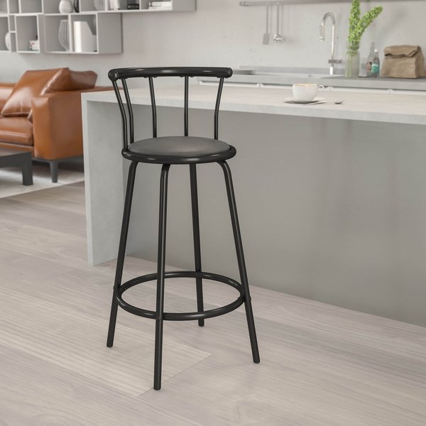 Swivel Barstool, Mtl, Crown Back, Blk Seat
