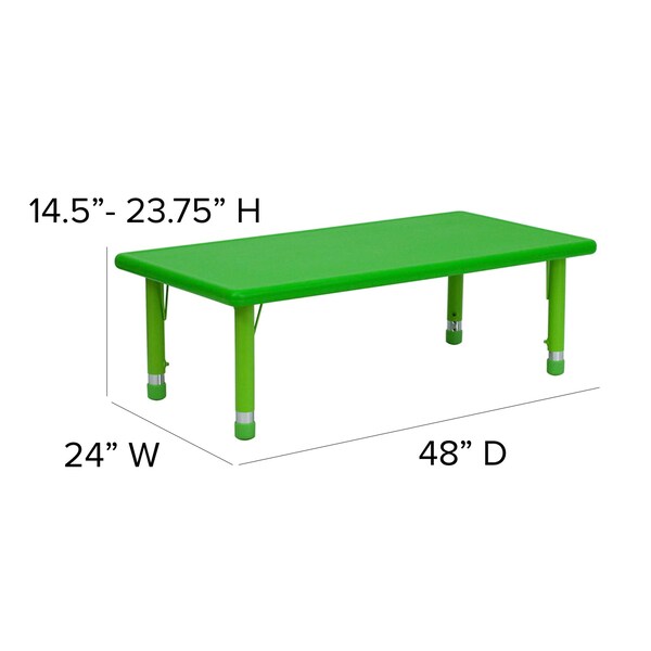 Rectangle Activity Table, 24 X 48 X 23.75, Plastic, Steel Top, Green
