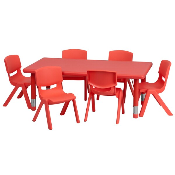 Rectangle Table Set, 24 X 48 X 23.75, Plastic, Steel Top, Red