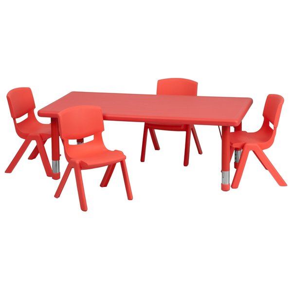 Rectangle Table Set, 24 X 48 X 23.75, Plastic, Steel Top, Red