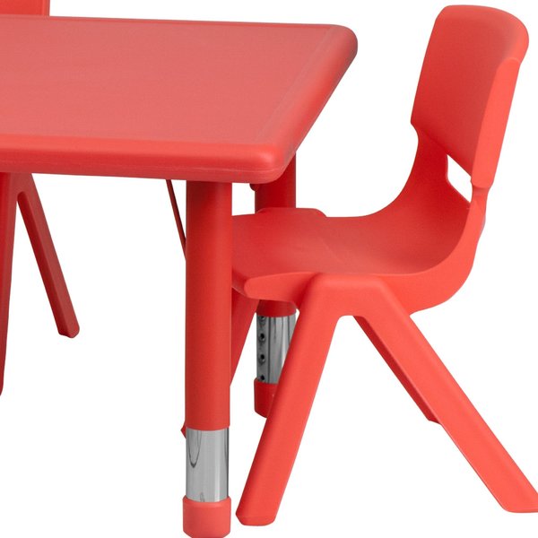 Rectangle Table Set, 24 X 48 X 23.75, Plastic, Steel Top, Red