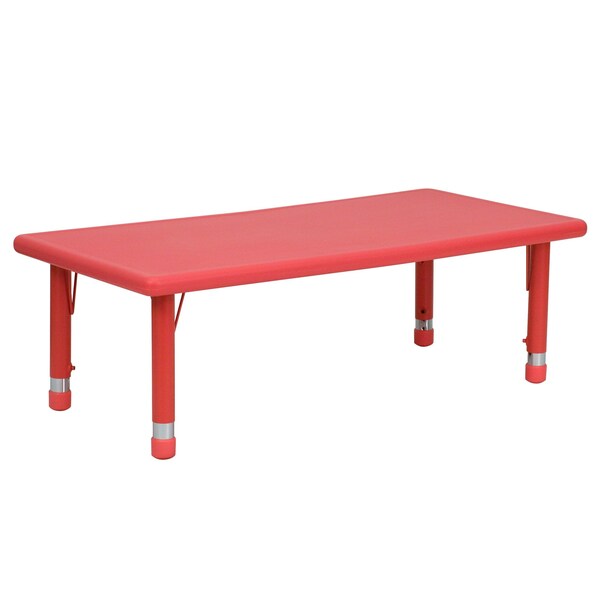 Rectangle Activity Table, 24 X 48 X 23.75, Plastic, Steel Top, Red