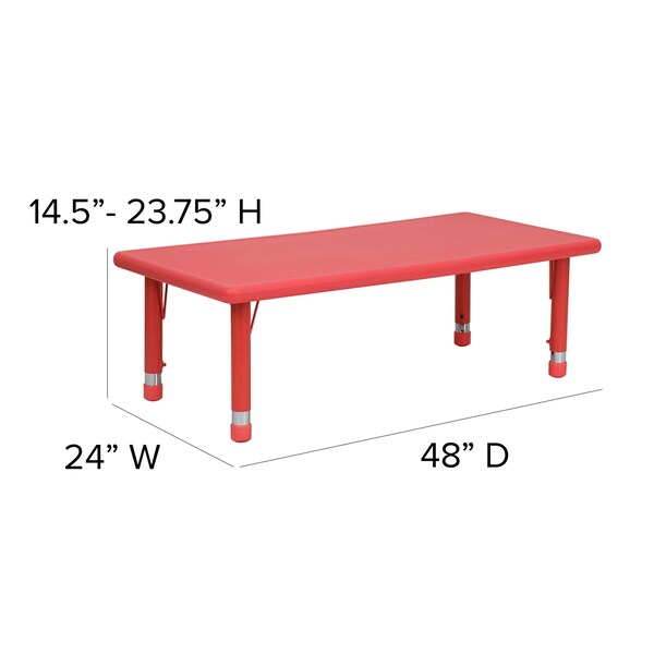 Rectangle Activity Table, 24 X 48 X 23.75, Plastic, Steel Top, Red