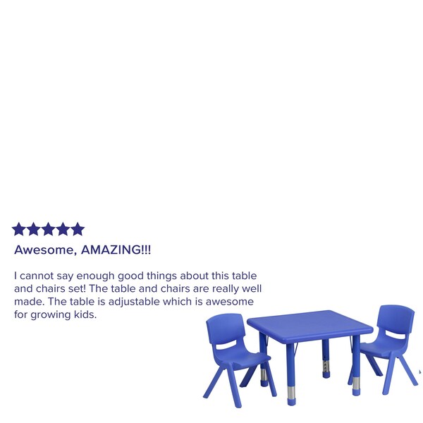Square Activity Table, 24 X 24 X 23.75, Plastic, Steel Top, Blue
