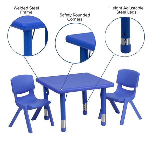 Square Activity Table, 24 X 24 X 23.75, Plastic, Steel Top, Blue