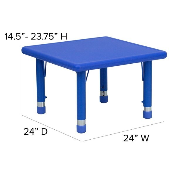 Square Activity Table, 24 X 24 X 23.75, Plastic, Steel Top, Blue