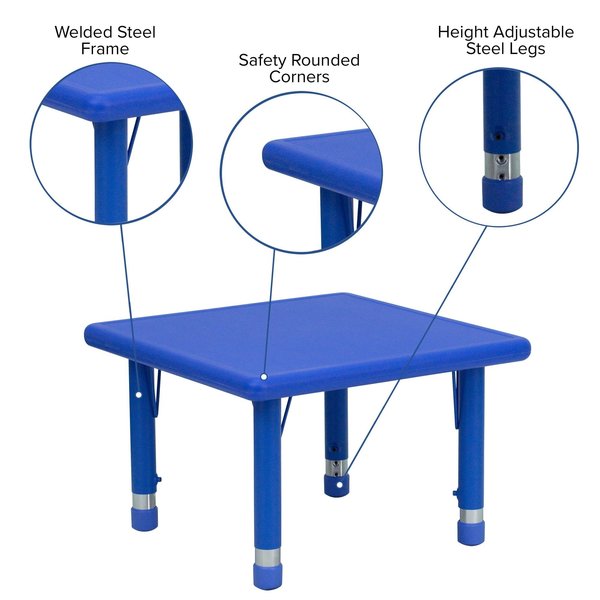 Square Activity Table, 24 X 24 X 23.75, Plastic, Steel Top, Blue