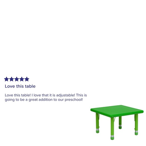 Square Activity Table, 24 X 24 X 23.75, Plastic, Steel Top, Green