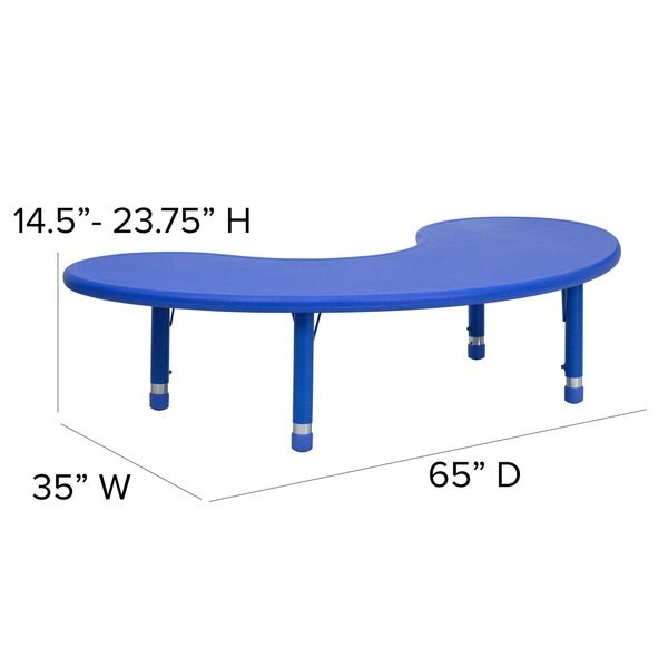 Kidney Activity Table, 35 X 65 X 23.75, Plastic, Steel Top, Blue
