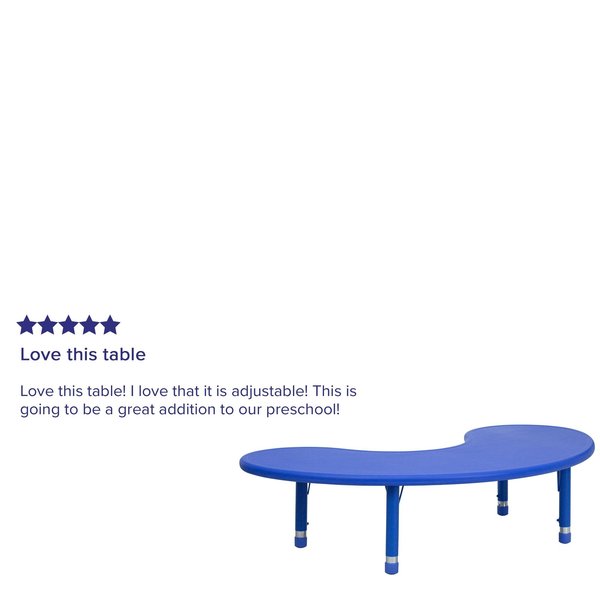 Kidney Activity Table, 35 X 65 X 23.75, Plastic, Steel Top, Blue