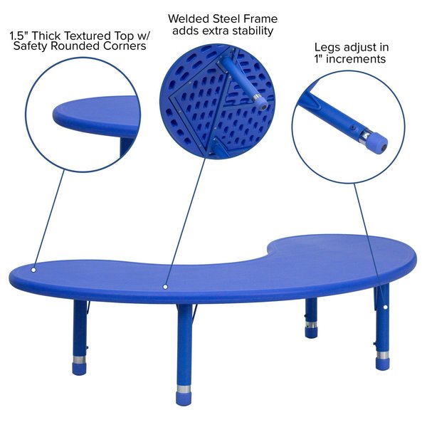 Kidney Activity Table, 35 X 65 X 23.75, Plastic, Steel Top, Blue