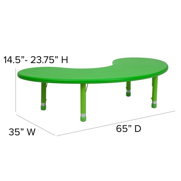 Kidney Activity Table, 35 X 65 X 23.75, Plastic, Steel Top, Green