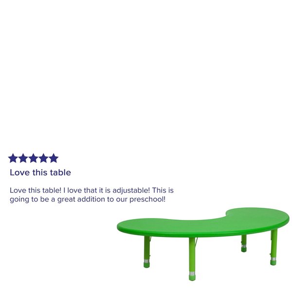 Kidney Activity Table, 35 X 65 X 23.75, Plastic, Steel Top, Green