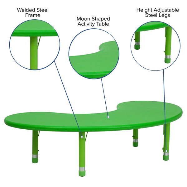 Kidney Activity Table, 35 X 65 X 23.75, Plastic, Steel Top, Green