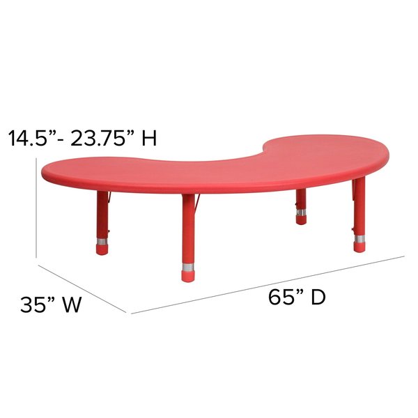 Kidney Activity Table, 35 X 65 X 23.75, Plastic, Steel Top, Red