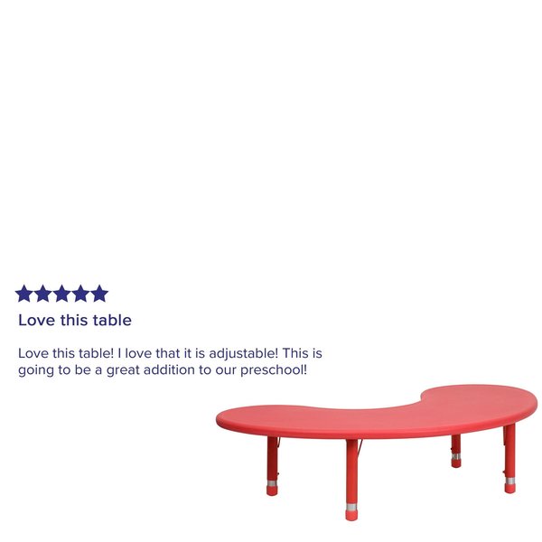 Kidney Activity Table, 35 X 65 X 23.75, Plastic, Steel Top, Red