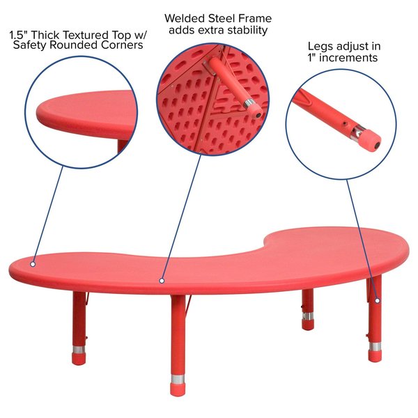 Kidney Activity Table, 35 X 65 X 23.75, Plastic, Steel Top, Red