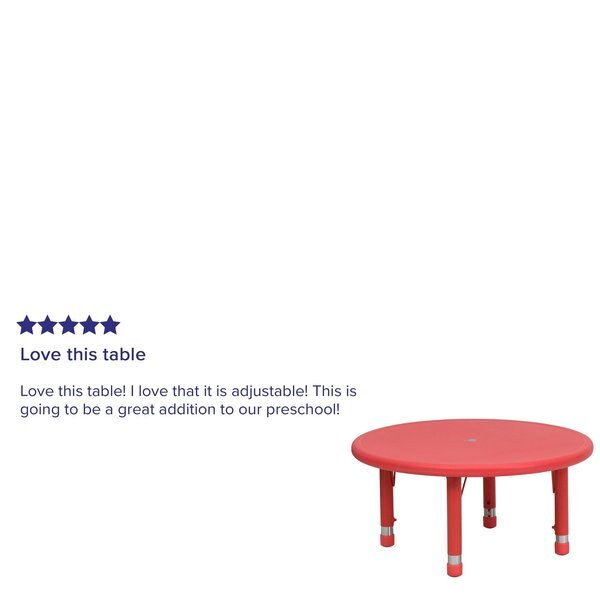 Round Activity Table, 33 X 33 X 23.75, Plastic, Steel Top, Red