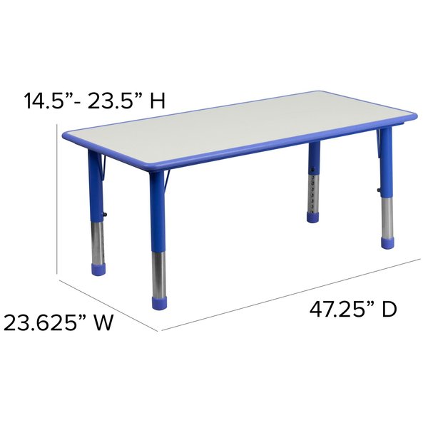 Rectangle Activity Table, 23.625 X 47.25 X 23.5, Plastic, Steel Top, Grey