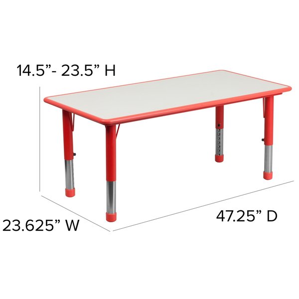 Rectangle Table Set, 23.625 X 47.25 X 23.5, Plastic, Steel Top, Grey