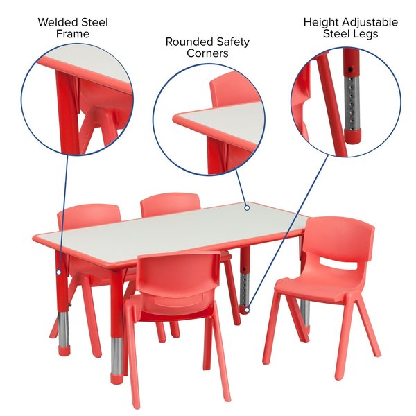 Rectangle Table Set, 23.625 X 47.25 X 23.5, Plastic, Steel Top, Grey