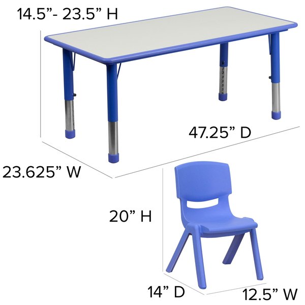 Rectangle Activity Table, 23.625 X 47.25 X 23.5, Plastic, Steel Top, Grey
