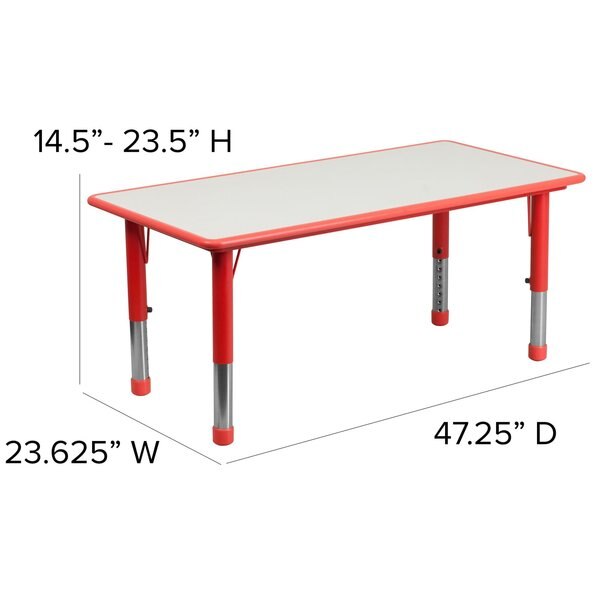 Rectangle Table Set, 23.625 X 47.25 X 23.5, Plastic, Steel Top, Grey