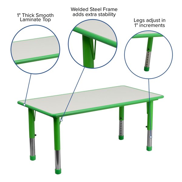 Rectangle Preschool Table, Green, 23-5/8