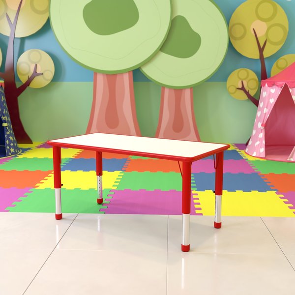 Rectangle Activity Table, 23.625 X 47.25 X 23.5, Plastic, Steel Top, Red