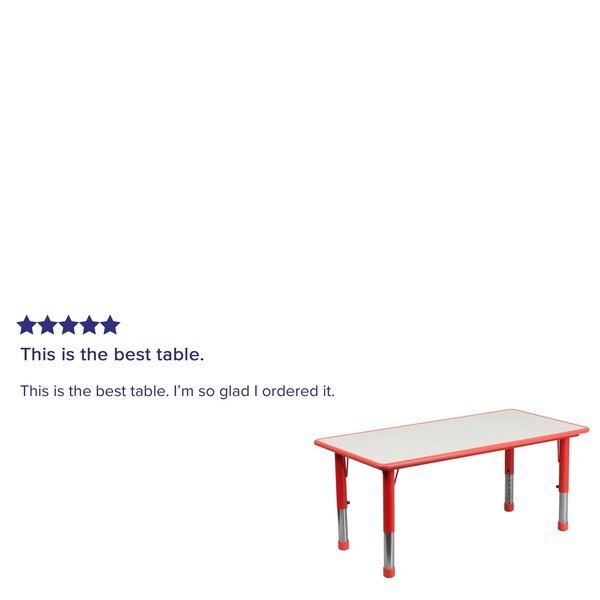Rectangle Activity Table, 23.625 X 47.25 X 23.5, Plastic, Steel Top, Red