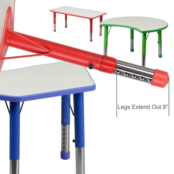 Rectangle Activity Table, 23.625 X 47.25 X 23.5, Plastic, Steel Top, Red
