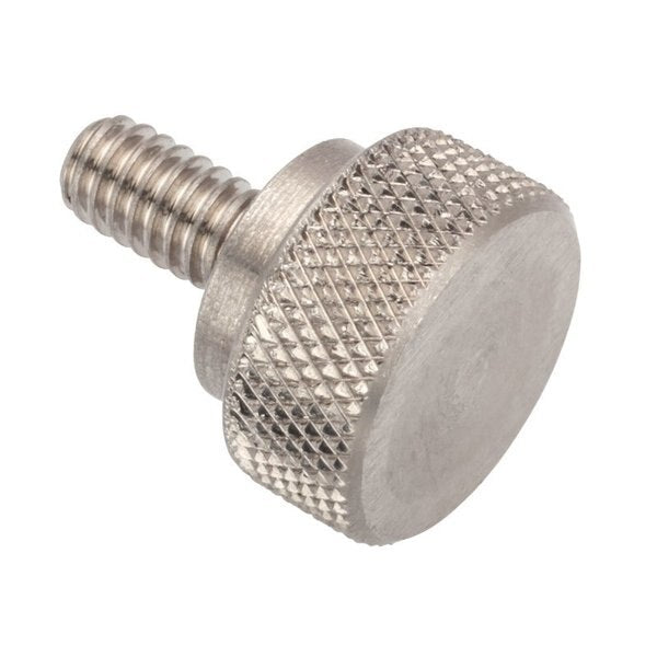 Thumb Screw, #8-32 Thread Size, Round, Plain 18-8 Stainless Steel, 7/32 in Head Ht, 5/8 in Lg