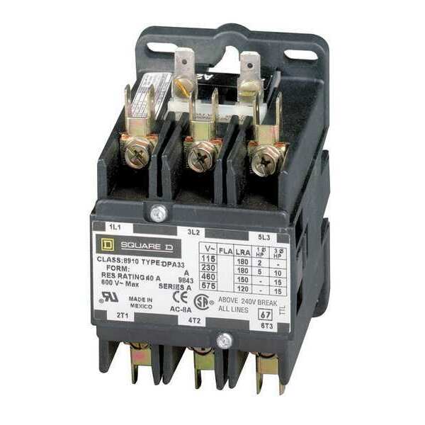 Definite Purpose Magnetic Contactor, 3 Poles, 60 A Full Load Amps-Inductive, 24V AC, 50/60 Hz